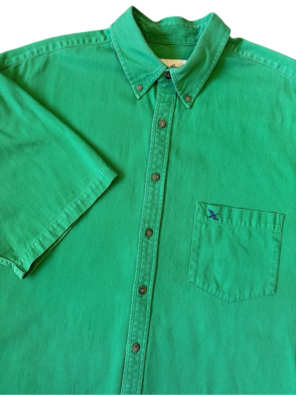 Vintage Eddie Bauer Lime Green Button Down Shirt Embroidered Bird XL 100% Cotton